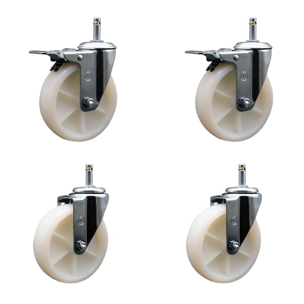 Service Caster 5 Nylon Wheel Swivel 7/16'' Grip Ring Stem Caster Set 2 Total Lock Brakes, 4PK SCC-GRTTL20S514-NYS-716138-2-S-2 - main